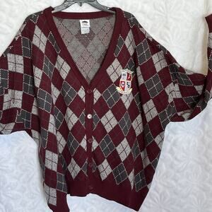 Umbrella Academy Argyle Cardigan Sweater Burgundy and Gray big and tall size 5XL